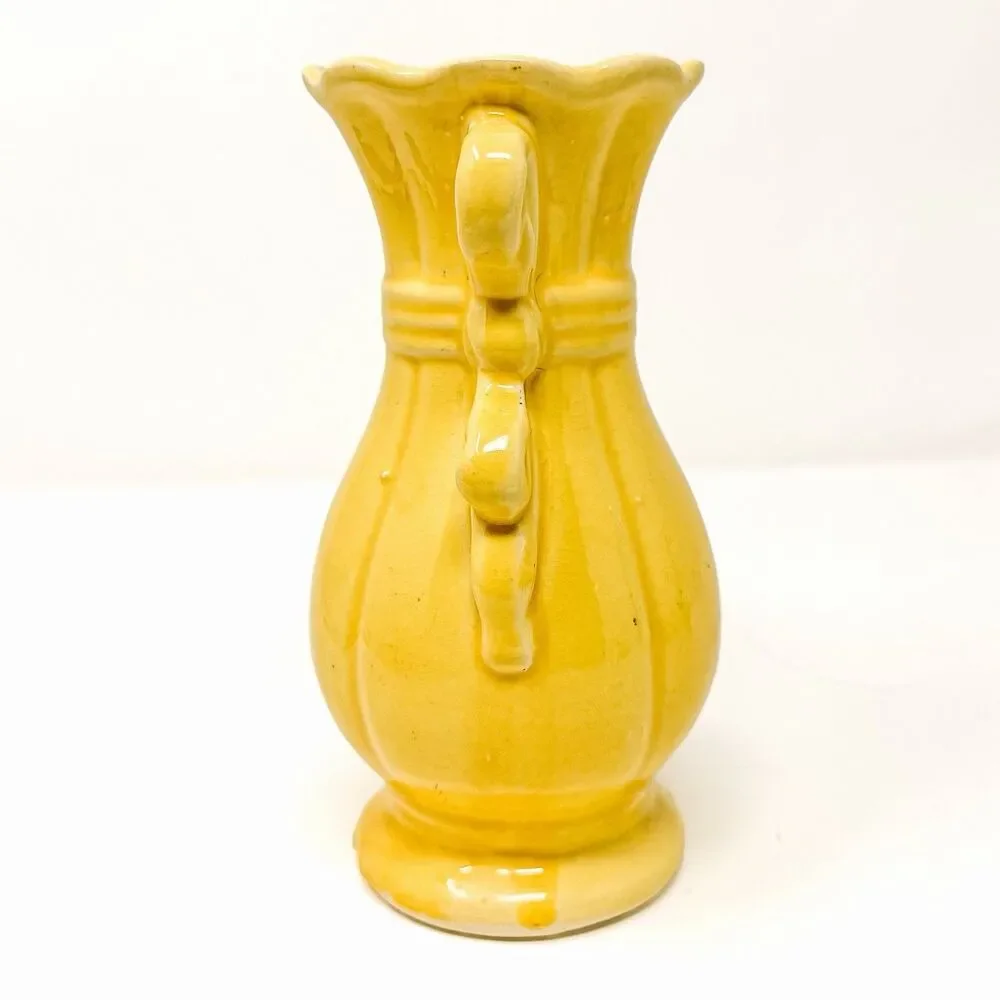 Vintage Brush McCoy 705 Yellow Ribbon Bow Vase 7” Art Pottery Cottagecore